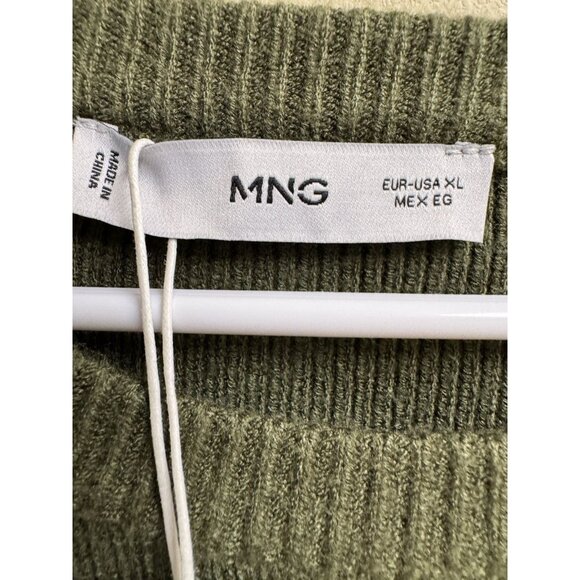 Mango MNG Green Button Shoulder Ribbed Knit Sweater Women’s XL NWT - Picture 4 of 6